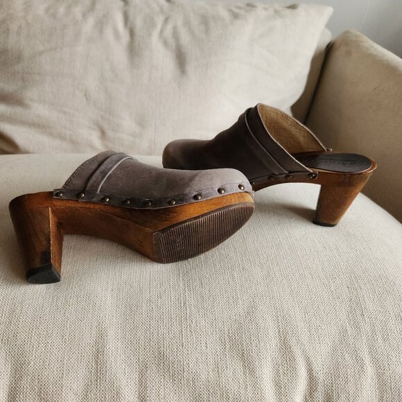 🇩🇰 Authentic Danish Sanita Gray Leather & Wood Clogs – Sz US 9 - Picture 12 of 12